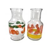 Pair of Vintage Orange Motif Glass Juice Carafes