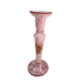 Hand-Blown Pink Slag Glass Candlestick