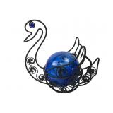 Wrought Iron Swan Garden Ornament with Blue Glass