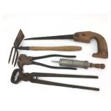 VTG Assorted Hand Tools, Fence Pliers, and Saw