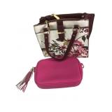 Floral Print Satchel and Pink Tassel Crossbody Bag