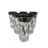 Silver Rimmed Monogrammed 'M' Highball Glasses