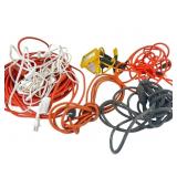 Assorted Extension Cords and Work Light in Crate