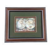 Framed Metallic Foil Double Hemisphere World Map