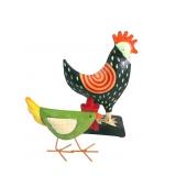 Hand-Painted Metal Rooster and Hen Figurines