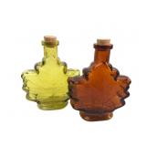 Pair of Amber and Olive Green Glass Maple Leaf Bot