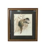 Mads Stage Signed Otter Illustration, Framed