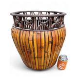 MCM Bamboo and Rattan Slat Planter Basket