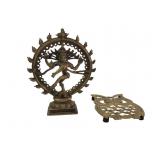 Brass Nataraja Shiva Statue and Owl Trivet