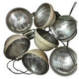 Set of 7 Vintage 4' Sealed Beam Spotlights