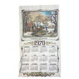 Currier & Ives 1970 Linen Calendar Tea Towel