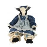 Handmade Folk Art Cloth Cow Doll in Blue Dress
