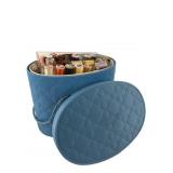 Vintage Quilted Blue Sewing Basket with Notions
