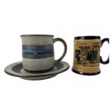 Stoneware Cup and Saucer with Stagecoach Mug