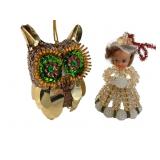 VTG Sequin Owl & Beaded Doll Christmas Ornaments