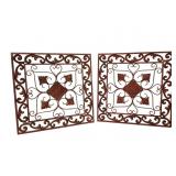 Pair Ornate Reddish-Brown Metal Wall Decor, 24x24