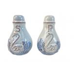 VTG Redware Blue Glaze Swan Salt & Pepper Shakers