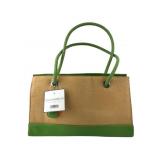 SAGHARBOR Straw & Green Faux Leather Handbag
