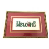 VTG Framed Christmas Welcome Cross-Stitch