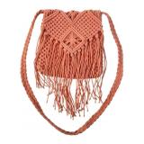 Macrame Fringe Crossbody Bag, Coral Pink
