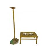 Brass Pricket Candle Holder and Pierced Trivet