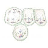 Embroidered Floral Cotton Doily Set