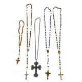 Assorted Rosaries & Ornate Cross Necklace