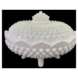VTG Fenton Hobnail Milk Glass Lidded Candy Dish
