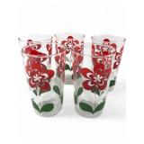 VTG Red White Green Floral Glass Tumblers