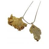 Gold Tone Textured Leaf Pendant Necklace