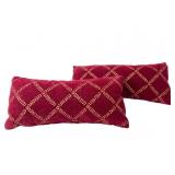 Pr. Red Embroidered Vine Lumbar Pillows