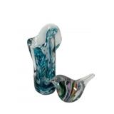 Torre & Tagus Blown Glass Sculpture & Bird Figurin