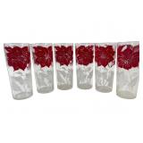 Libbey Glassware Red and White Floral Tumblers