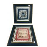 Pair of Framed Miniature Cotton Patchwork Quilts