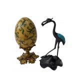Resin Egg & Stand, Aluminum Bird Figurine