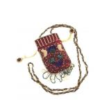 Beaded Silk Drawstring Pouch with Fringe