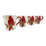 Set of 4 Ceramic Cardinal Bird Mugs