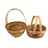 Two Woven Wicker and Wood Baskets