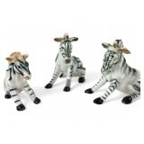 Set of 3 Glazed Ceramic Zebra Figurines