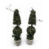 Pr. Faux Boxwood and Ivy Double Topiary Trees