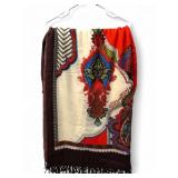 Dana Xu 100% Wool Paisley Print Scarf with Fringe
