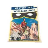 Vintage Western Set Toy Watch, Badge, and Mask