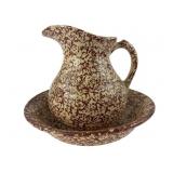 Spongeware Earthenware Pitcher and Basin Set