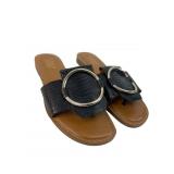 Franco Sarto Black Snakeskin Buckle Slide Sandals