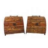 Pair of Bamboo & Wood Storage Chests, 10"H