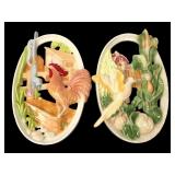 Pair of Hand-Painted Ceramic Farm Scene Wall Plaqu