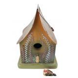 Hand-Painted Wooden Birdhouse with Copper Roof