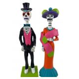 Mexican Folk Art Hand-Painted Catrina & Catrin