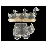 Vintage Pressed Glass Duck & Wagon
