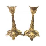 VTG Gilt Brass Rococo Style Candlestick Holders, P